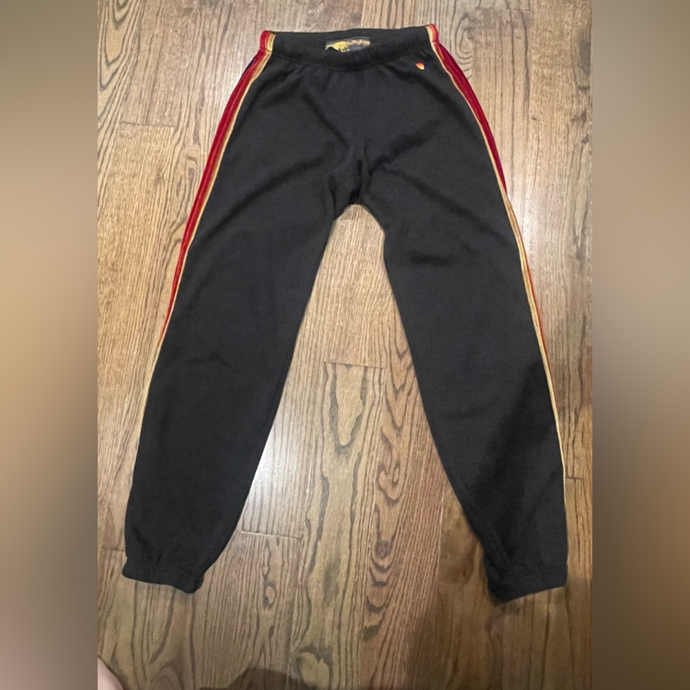 Aviator Nation Black Track Joggers with Red & Gold Side Stripes